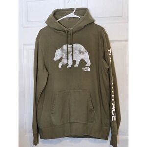 North Face Hoodie Mens Large Green Bear Graphic Pullover Sweatshirt Outdoor Logo